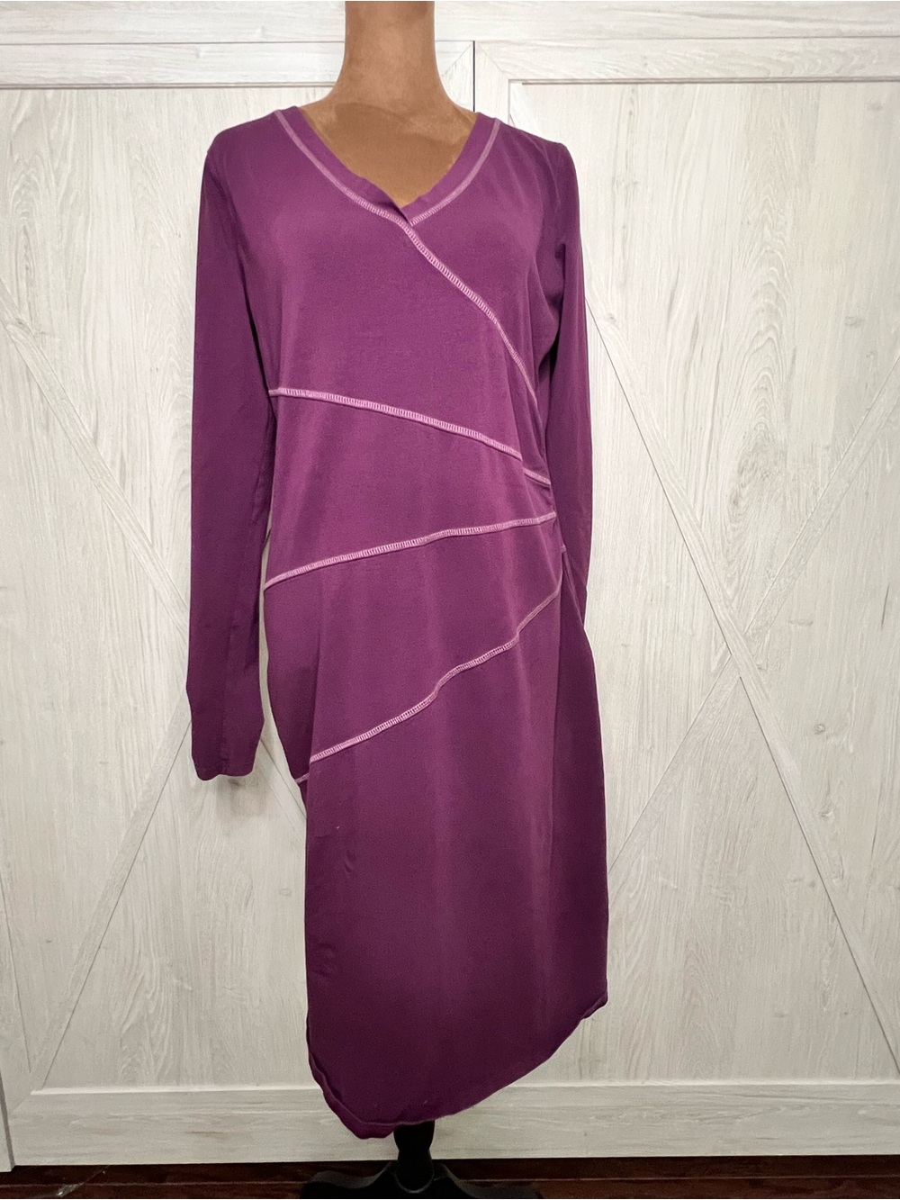 Athleta Sunburst Nectar Organic Cotton Faux Wrap Dress Purple L